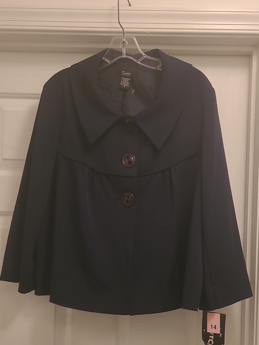 Navy Button-Front Cape Shrug